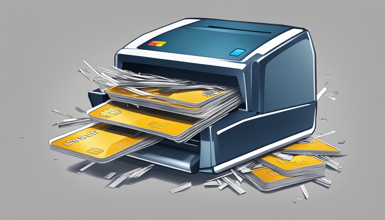 A stack of credit cards being shredded by a machine