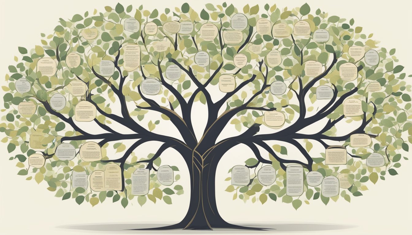 A family tree with branches representing different life events, such as marriage, birth, and death, all leading to the center where beneficiary designations are updated