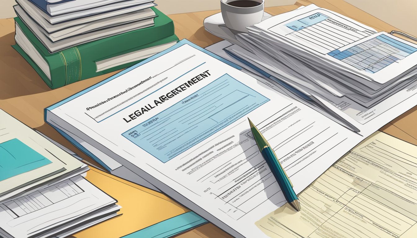 A stack of legal and financial documents with a structured settlement agreement, alongside options for beneficiaries after the original recipient's death