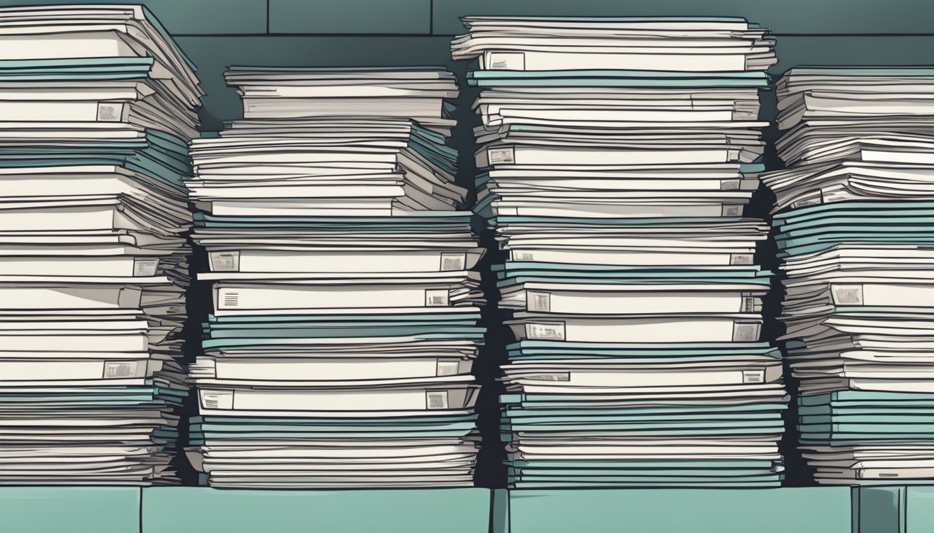 A stack of medical bills and paperwork being organized and filed away in a tidy and orderly manner