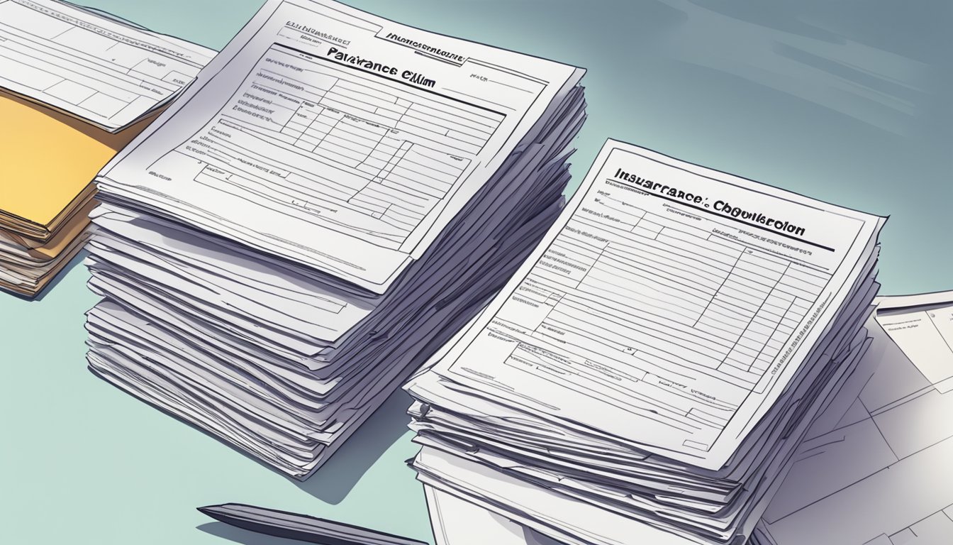 A stack of insurance claim forms being processed and approved for payout after the policyholder's death