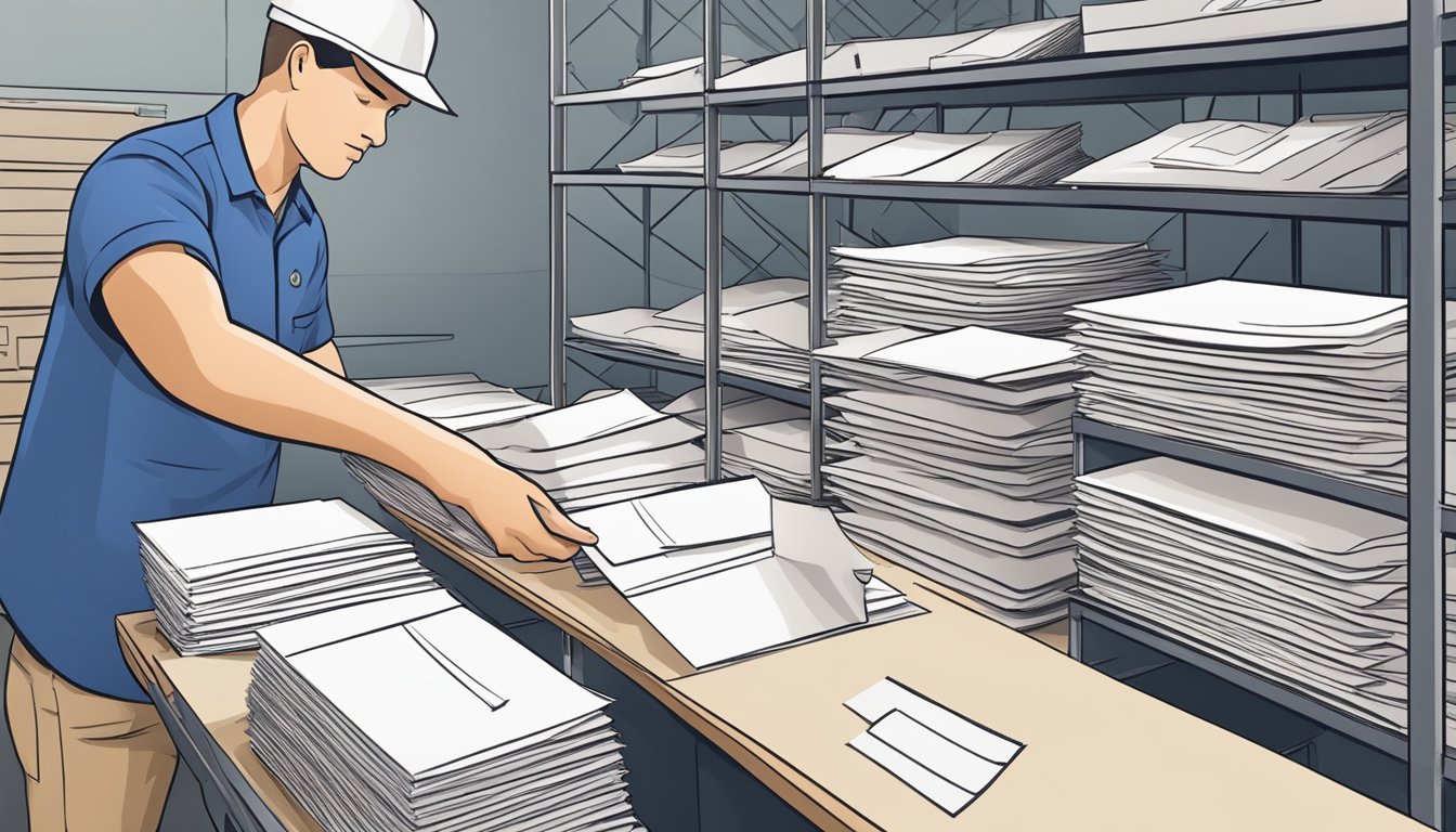 A stack of official government envelopes being sorted and processed by a mail management worker