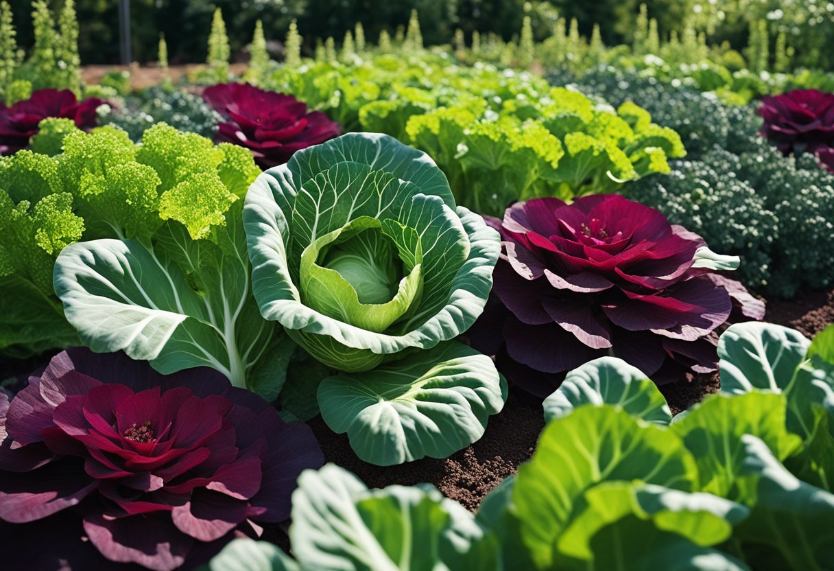 Cabbage, beans, beets, buckwheat, and celery thrive together in a vibrant garden bed, creating a diverse and healthy ecosystem