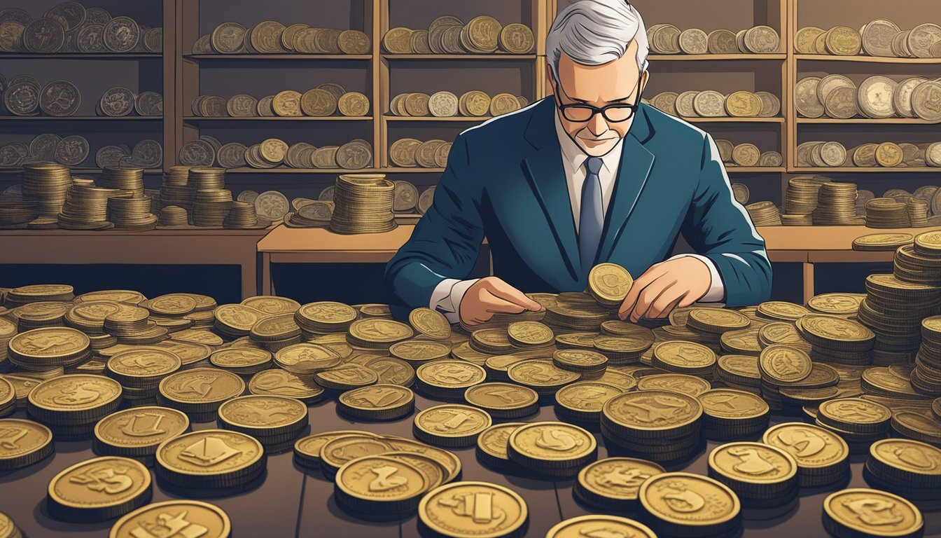 A vintage coin collection being appraised by a tax consultant in a well-lit office