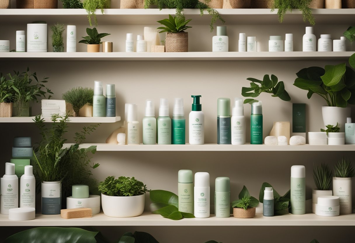 A shelf with various natural deodorant products, surrounded by green plants and natural elements, with a spotlight highlighting the top recommended options