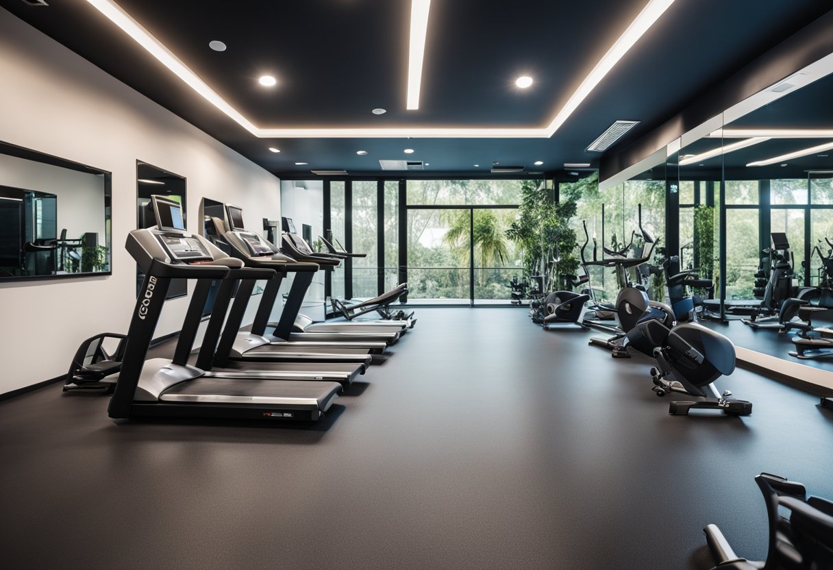 A modern gym with advanced equipment and educational materials on the walls