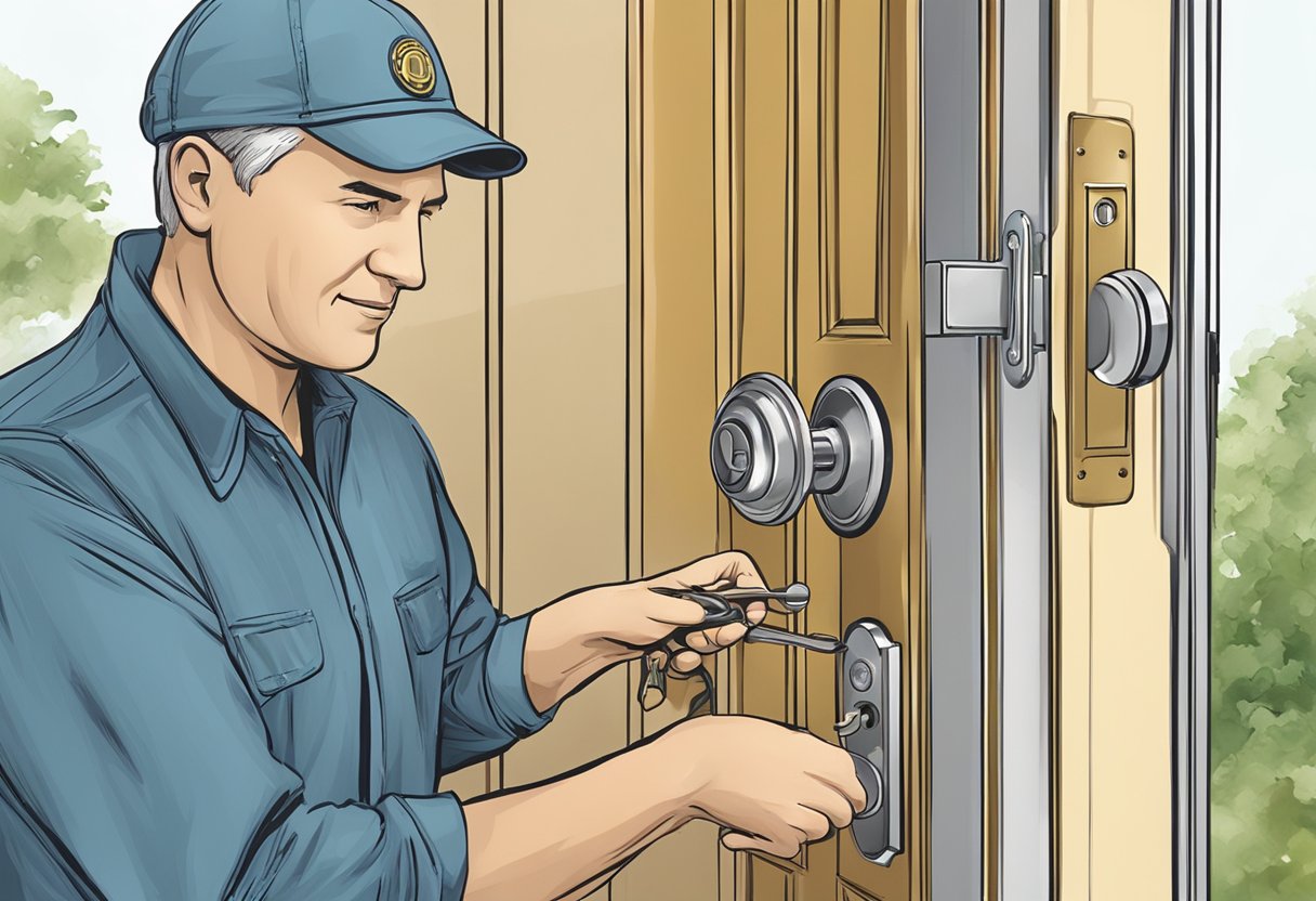 An experienced locksmith rekeys a residential door lock in Brighton