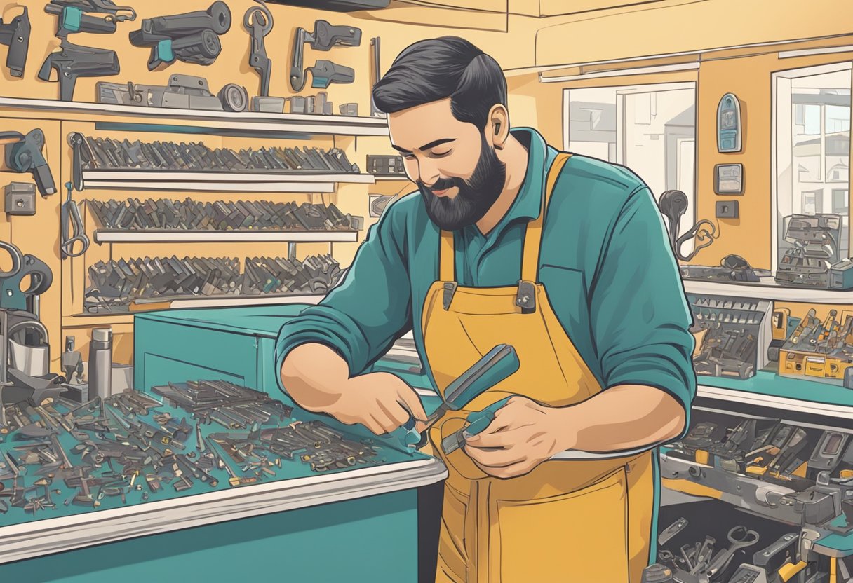 A locksmith cutting keys in a bright and tidy shop in Brighton