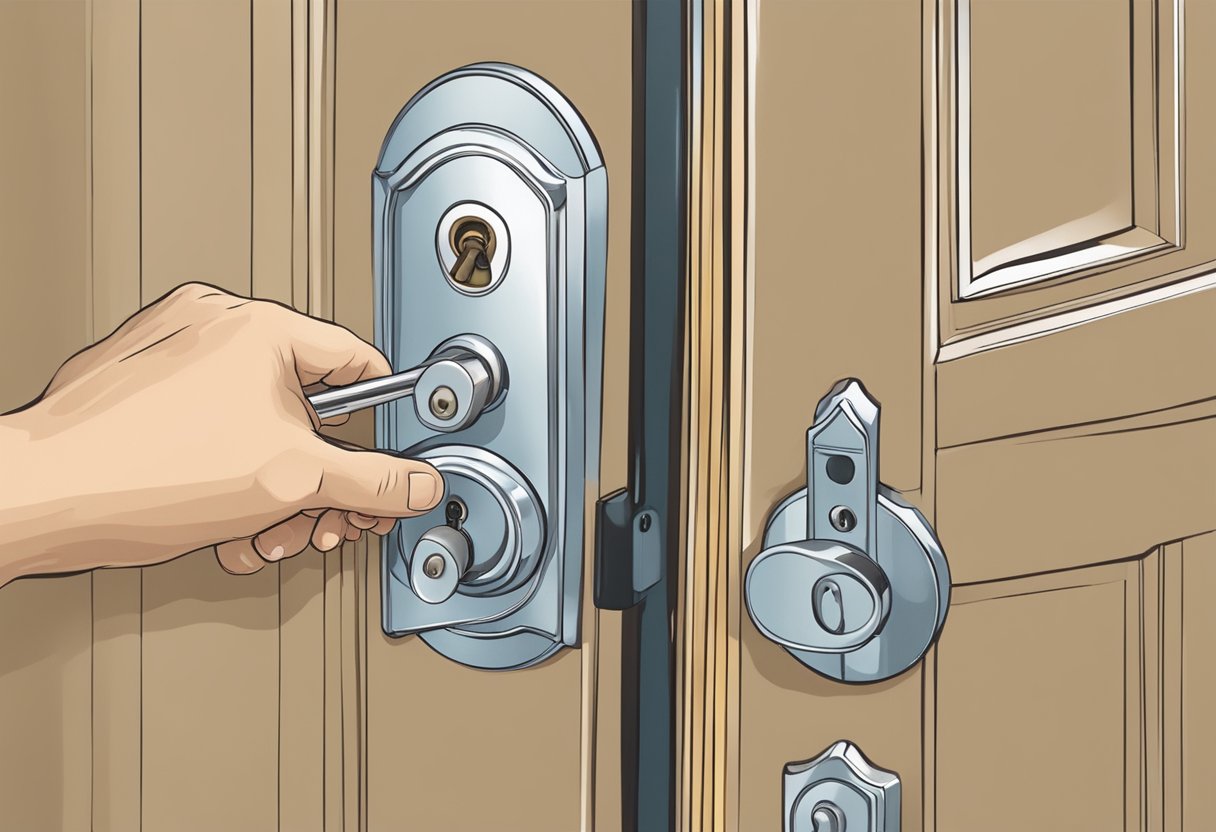 A locksmith installs a new lock on a door in Brighton