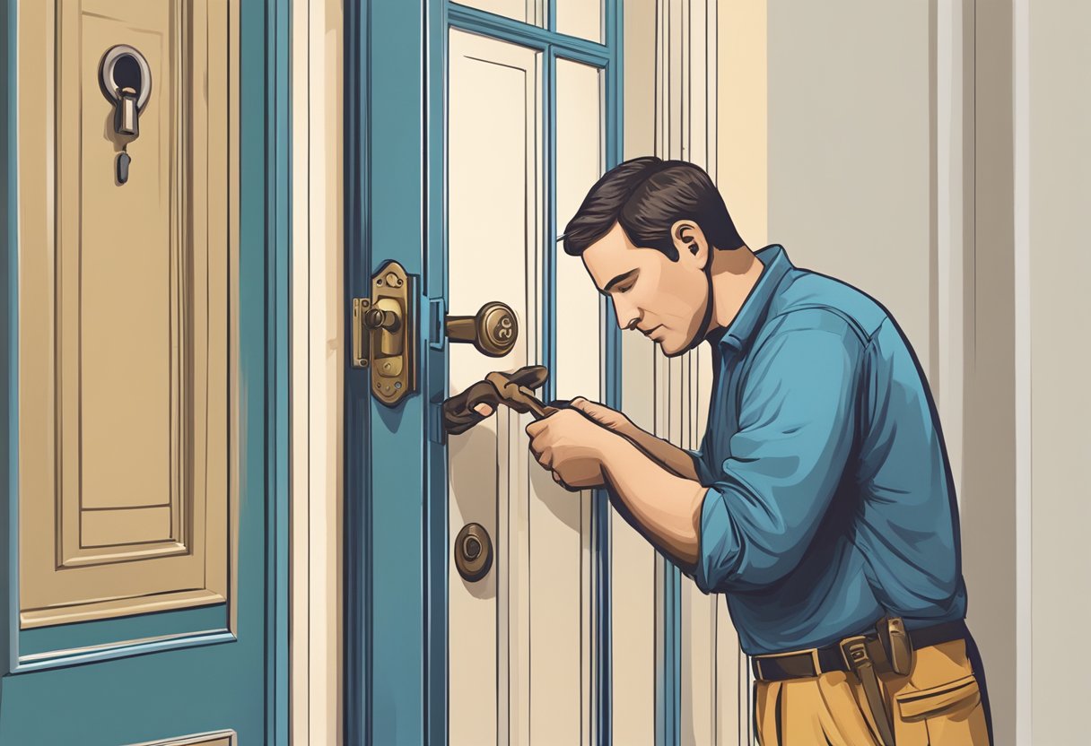 A locksmith repairing a lock on a door in Brighton