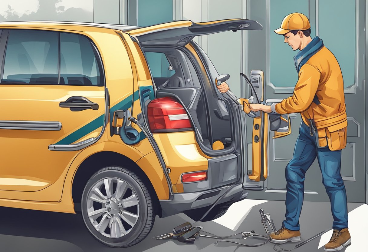 A locksmith swiftly unlocks a car door with professional tools