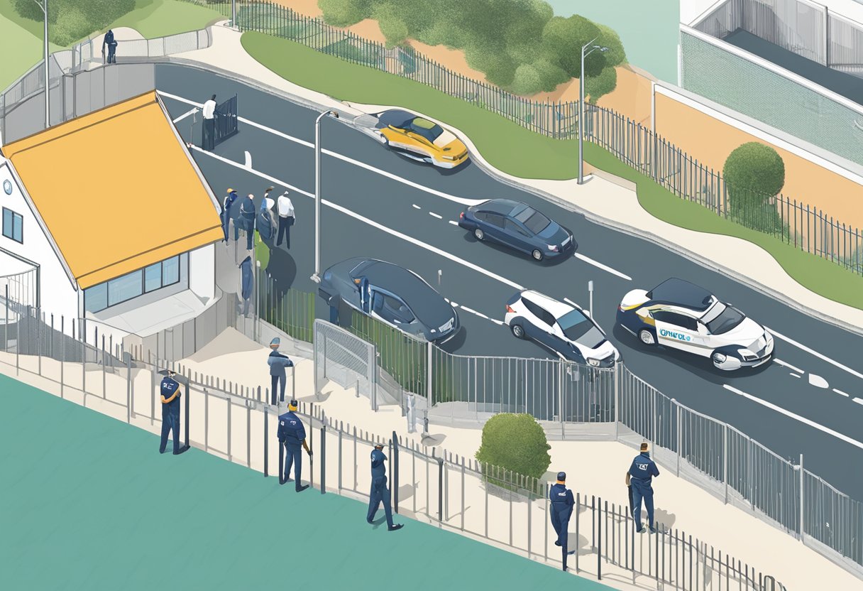 Brighton's Security Landscape: High-tech cameras overlook upgraded fences and gates securing the perimeter. Patrol cars and security personnel monitor the area