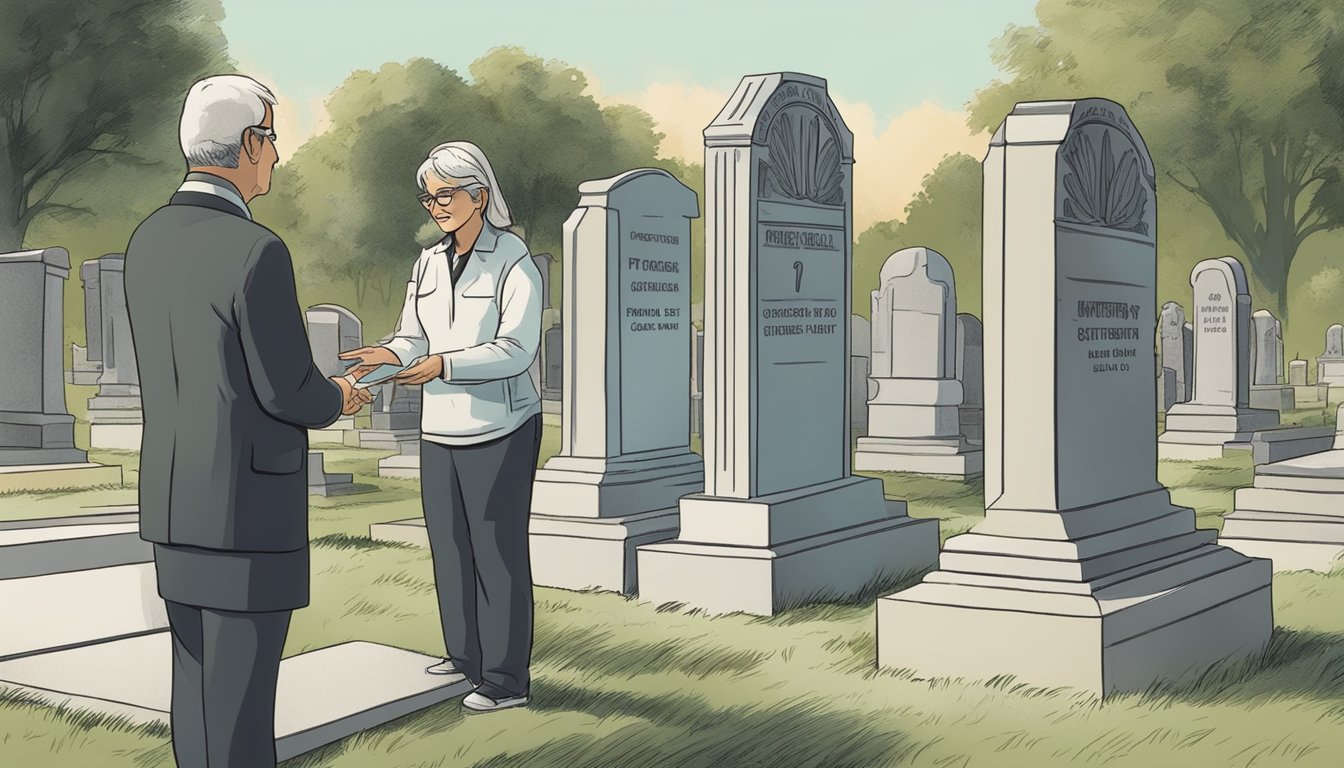 A person speaking with cemetery staff about changing a burial plot name