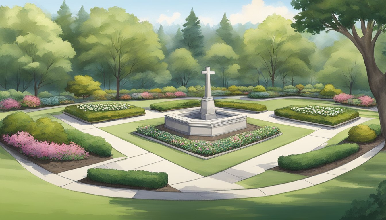 A serene forested burial plot at Memorial Park contrasts with the manicured lawns of other parks