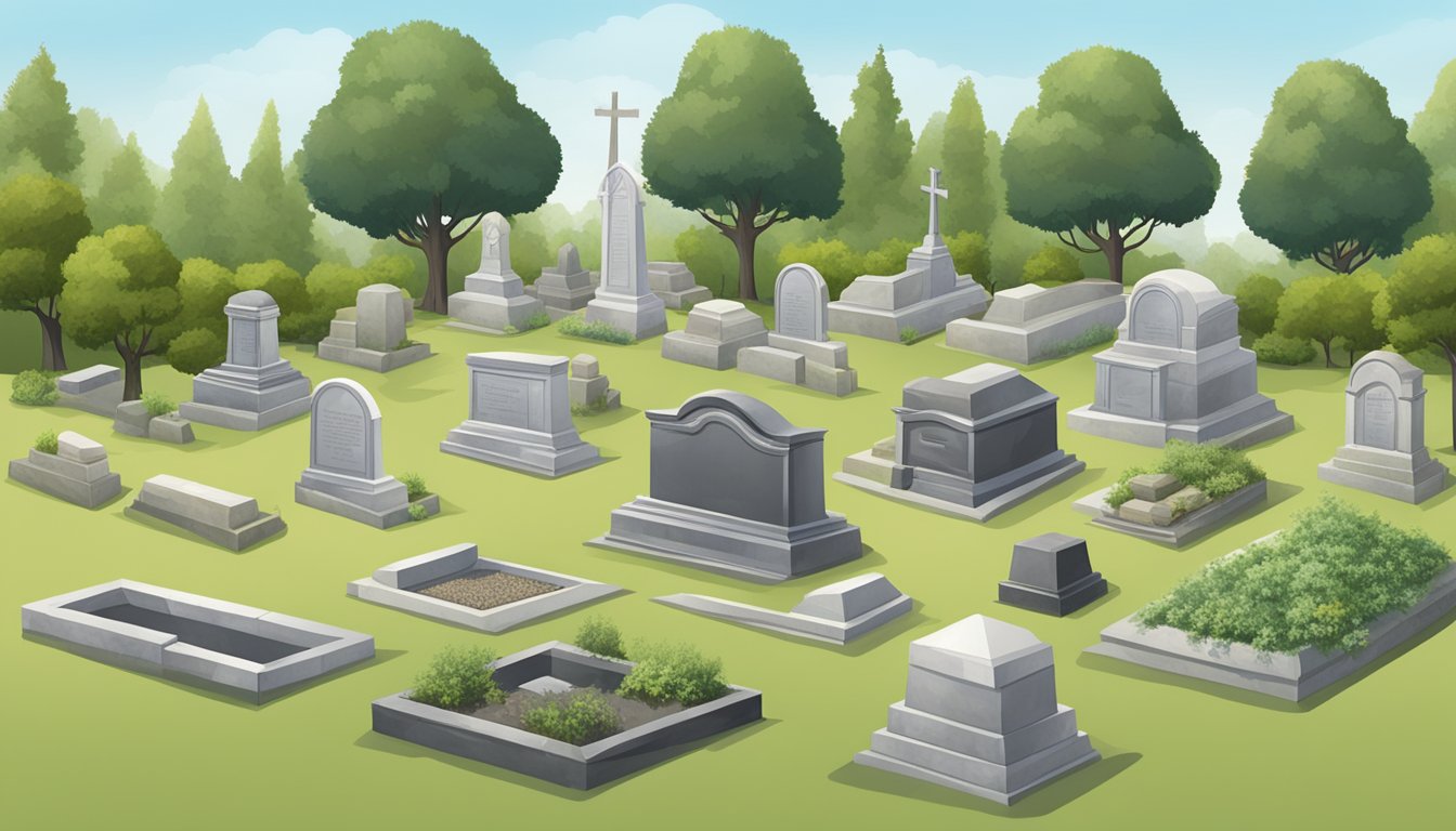 A serene cemetery with various types of burial plots and regulations in place