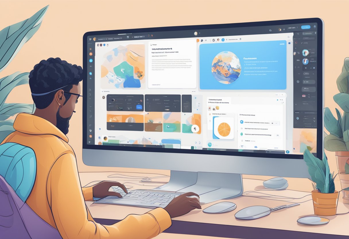 Uma pessoa usando um computador para navegar pela interface do Instagram Flow Builder na plataforma ManyChat