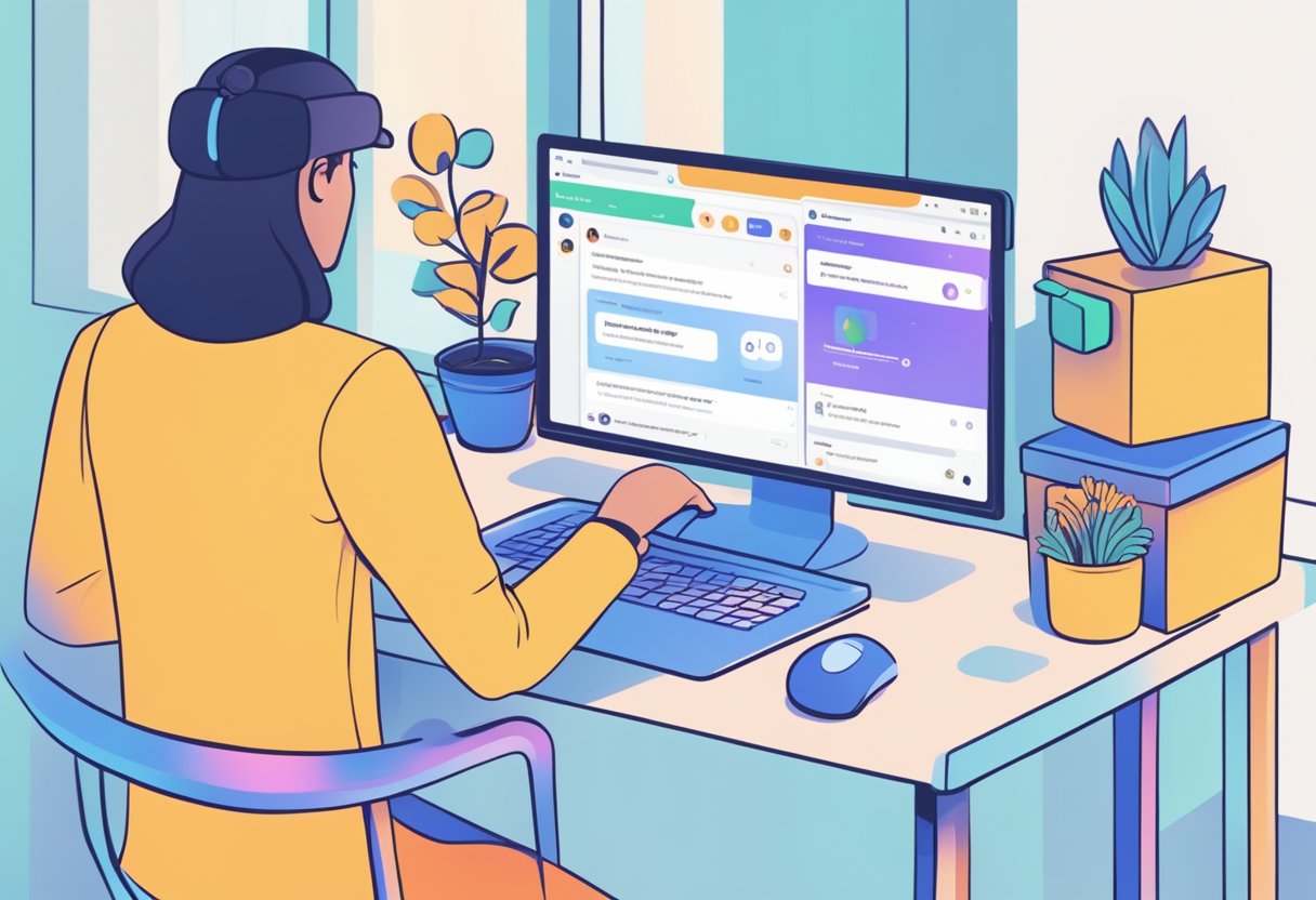 Uma pessoa usando um computador para otimizar e manter fluxos de chat no Instagram utilizando os recursos básicos do Flow Builder no ManyChat