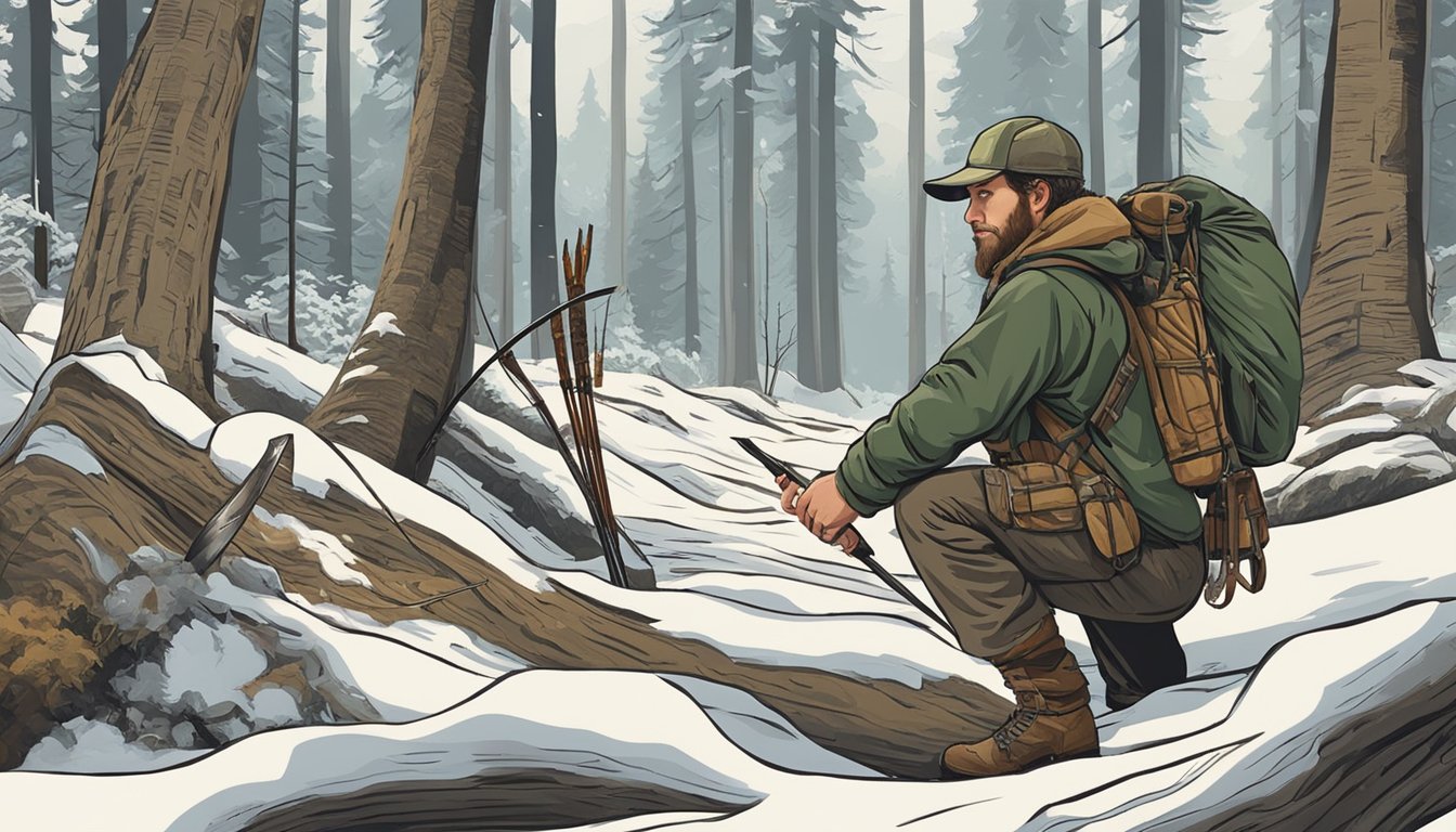 A hunter carefully selects a bow, arrows, and a quiver before heading into the forest. The weight of the weapon is emphasized as they prepare to take on the responsibility of hunting