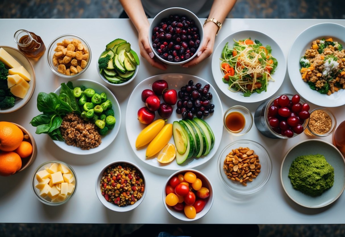 Ein Tisch mit verschiedenen Lebensmitteln aus verschiedenen Ernährungstrends zur Vergleichsanalyse.