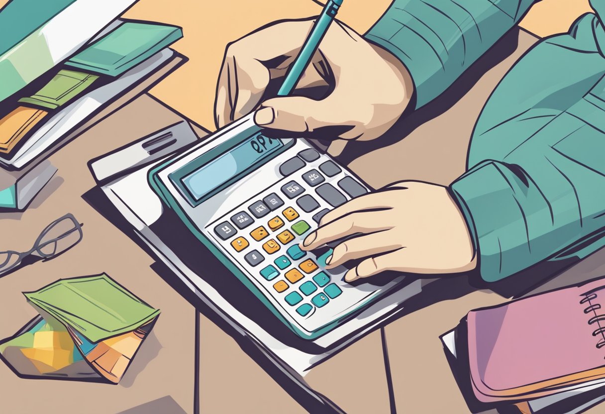 A person using a calculator to determine their freelance hourly rate