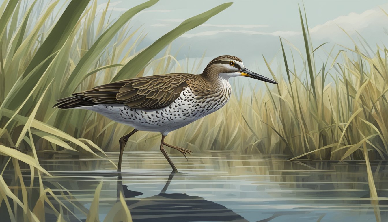 A rail species identified during a hunting scene, surrounded by marsh vegetation and water