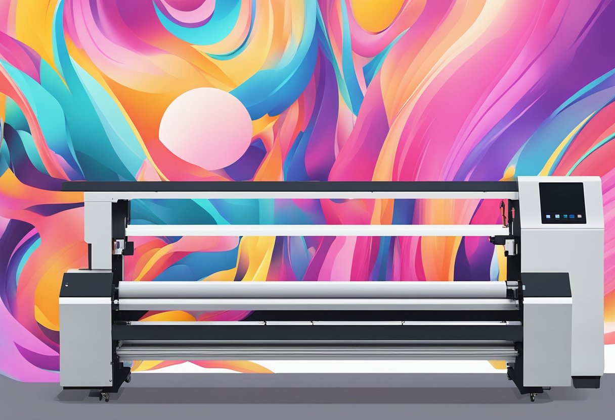 A sublimation printer transferring vibrant colors onto a blank polyester fabric using heat and pressure