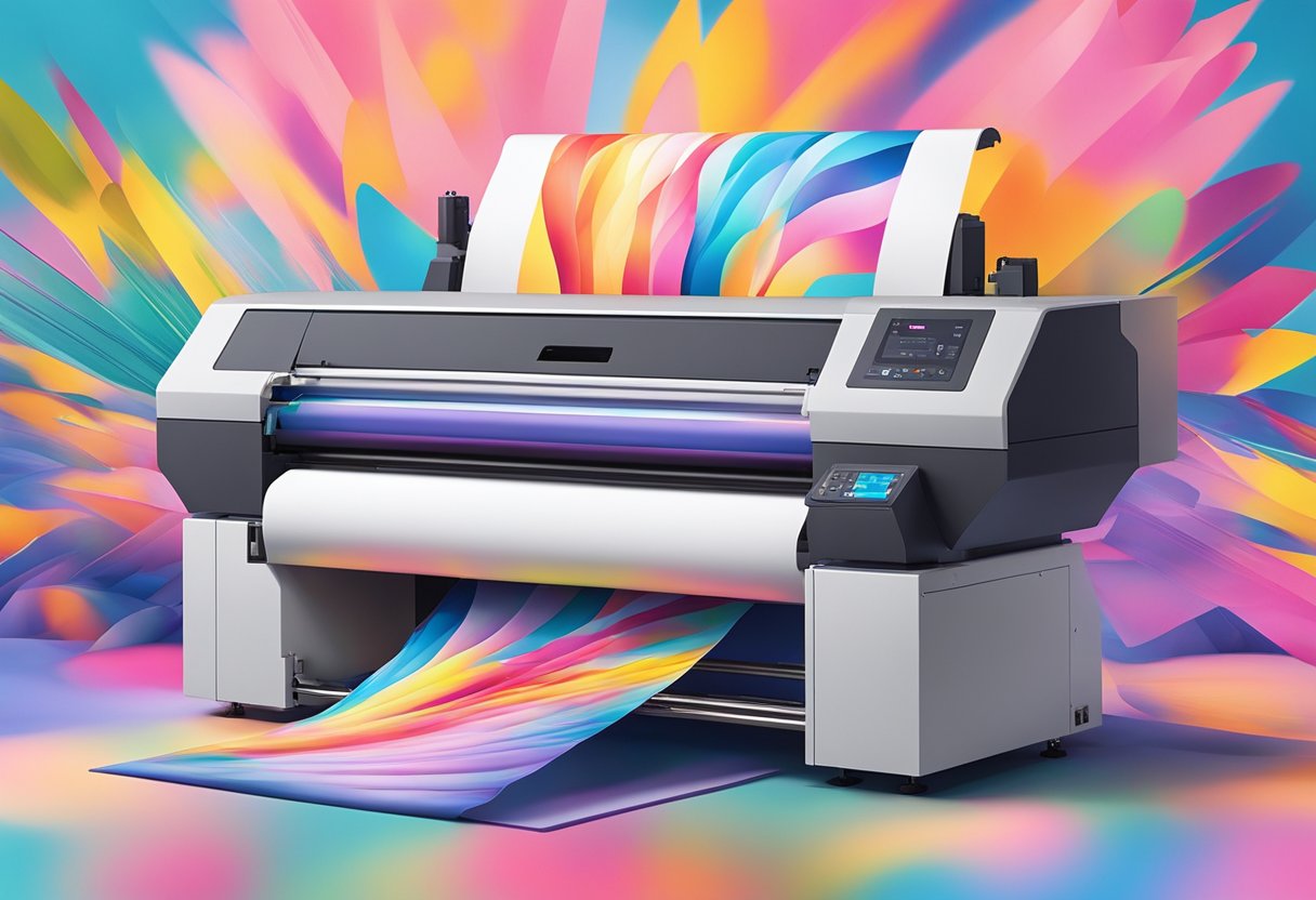 A sublimation printer in action, transferring vibrant colors onto a polyester fabric with precision and speed