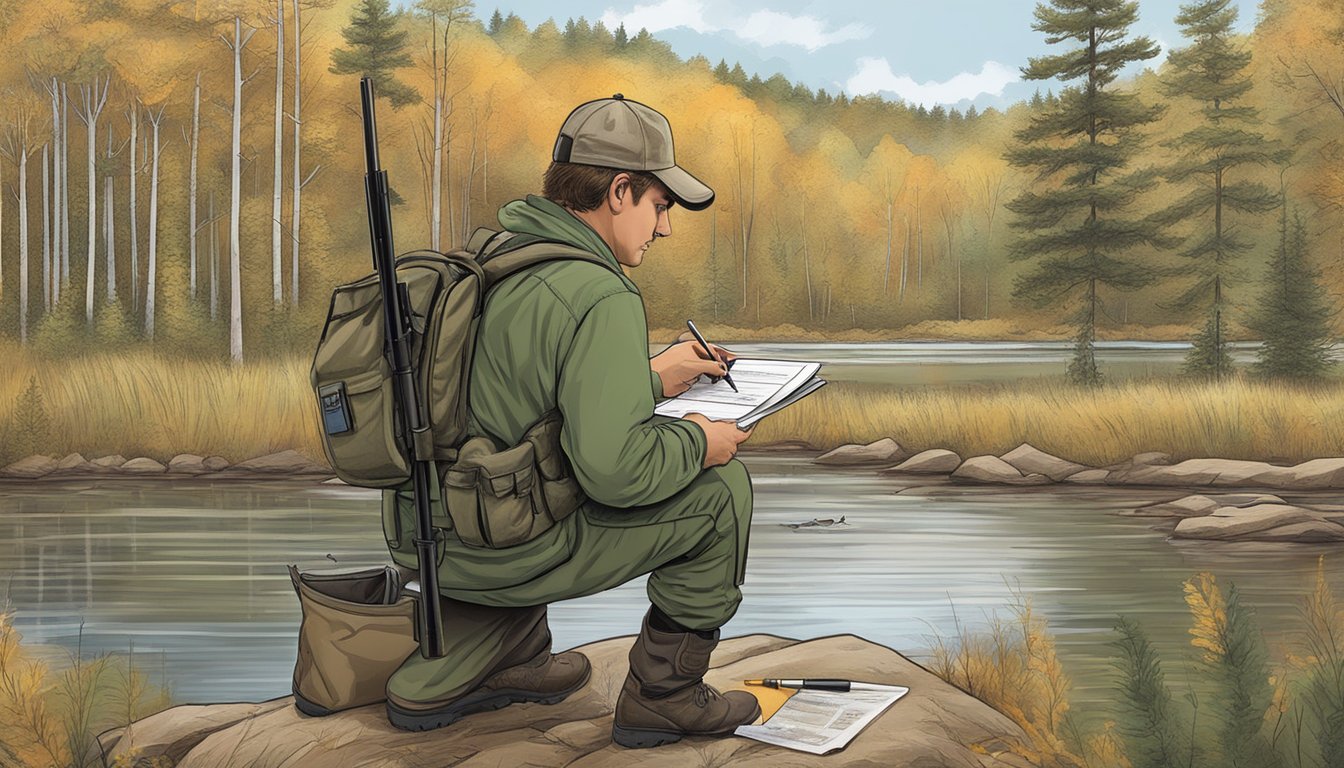 A hunter filling out a hunting license application at a Delaware Department of Natural Resources and Environmental Control office