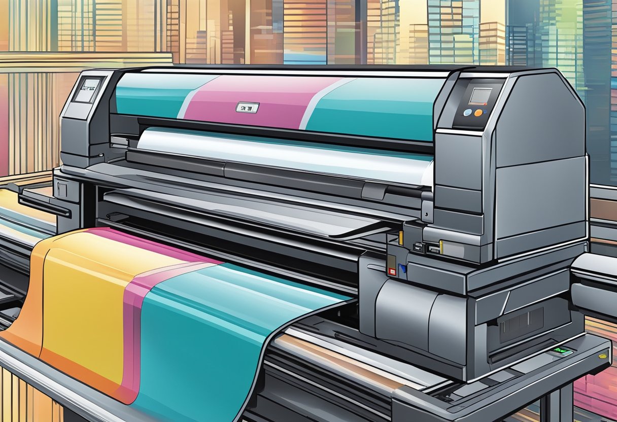 A digital printer printing a colorful design with precision and detail