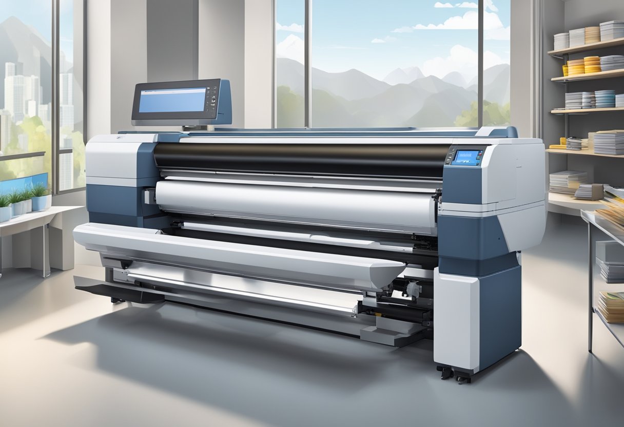 A digital printer producing vibrant, high-resolution images on various materials, with advanced technology and precision