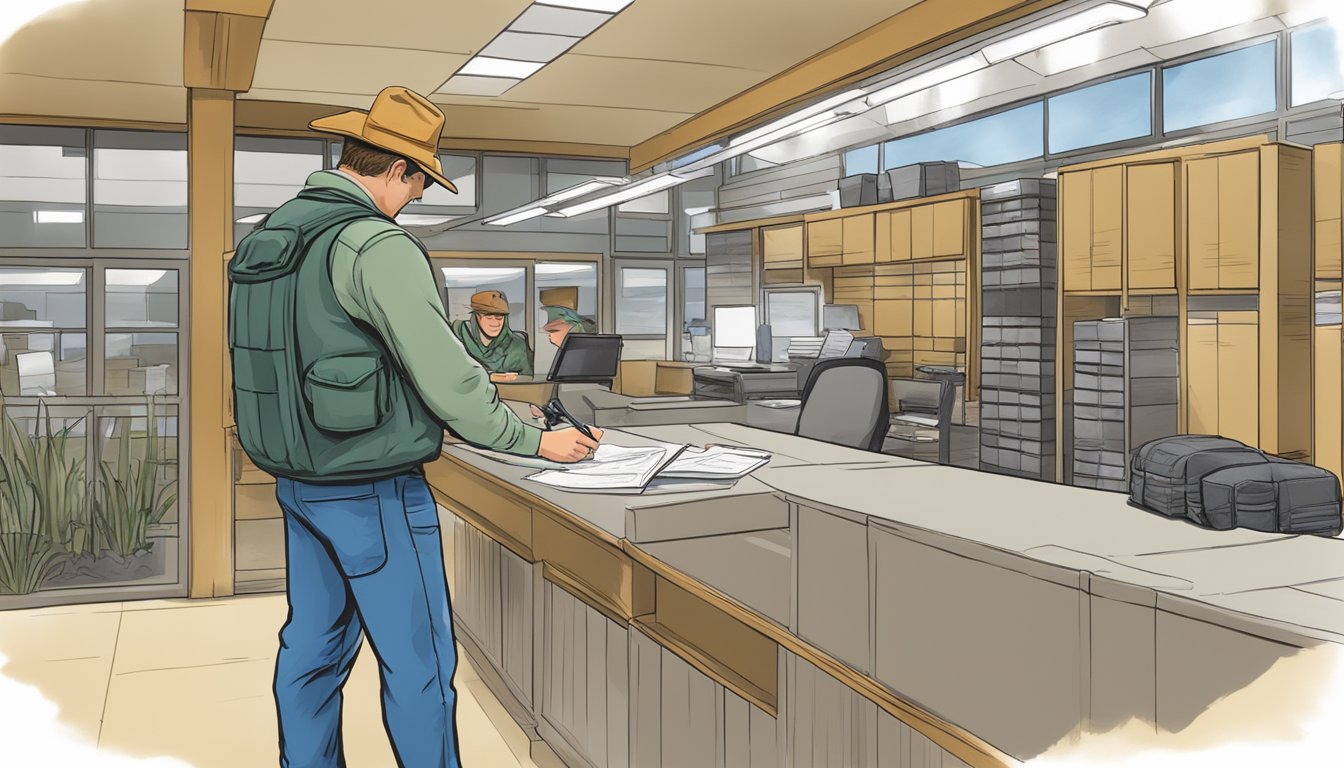 A hunter filling out a form at a Kentucky Department of Fish and Wildlife office