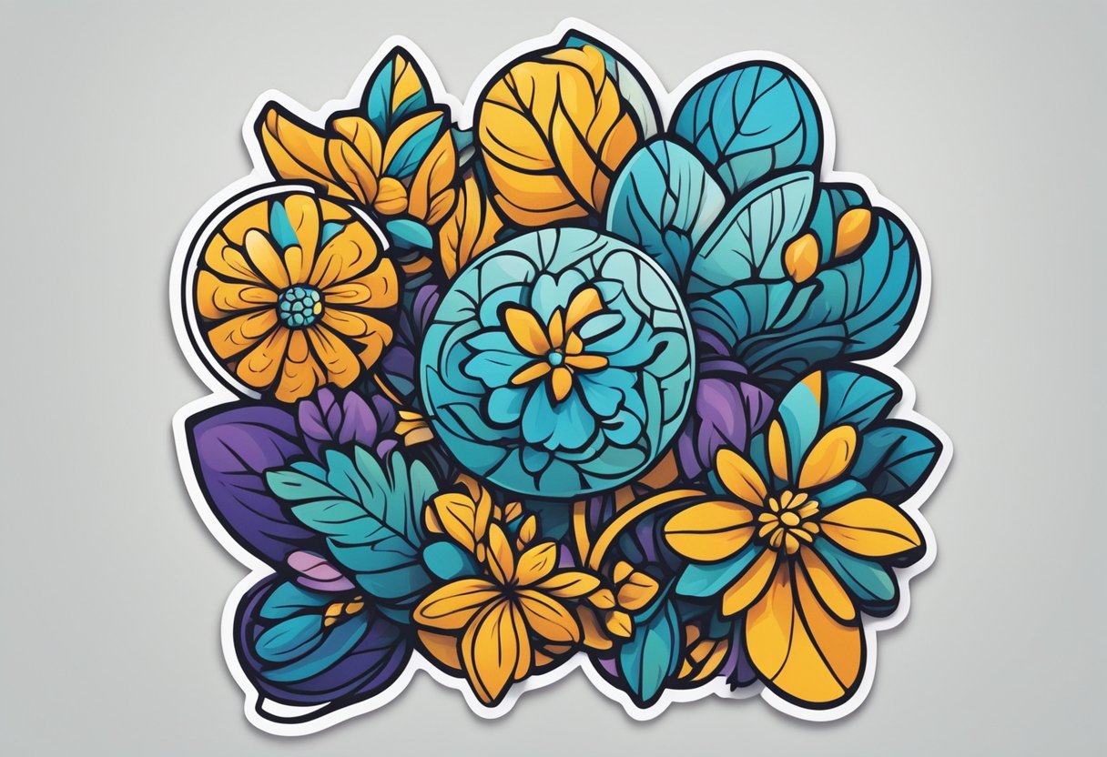 A die cut sticker with a unique shape and intricate design, featuring bold colors and smooth edges, ready to be peeled off and applied