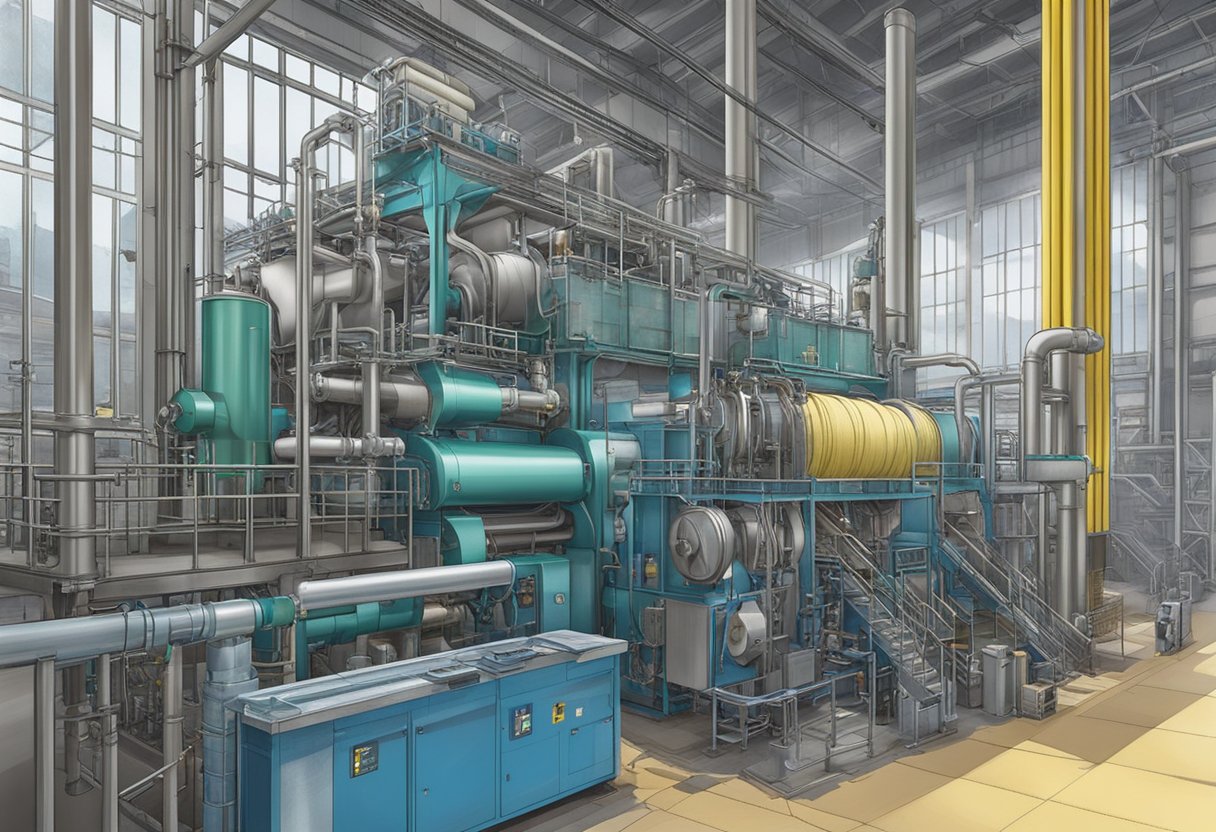 A large industrial machine mixing chemicals and fibers to create viscose fabric