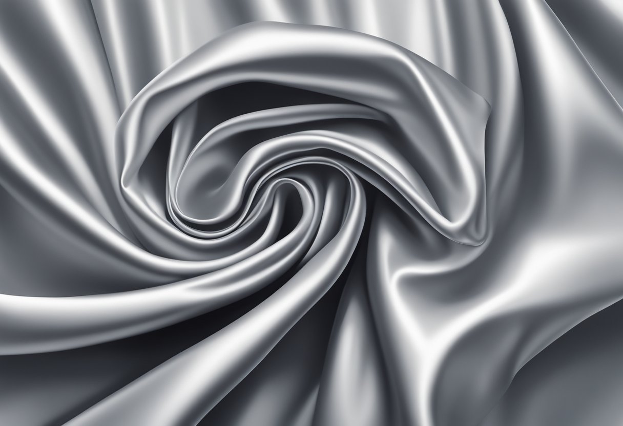 A roll of smooth, shiny viscose fabric unfurling from a bolt, with a soft drape and subtle sheen