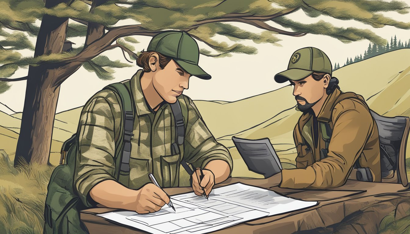 A hunter filling out a hunting license application with a helpful guide explaining the process in Oregon