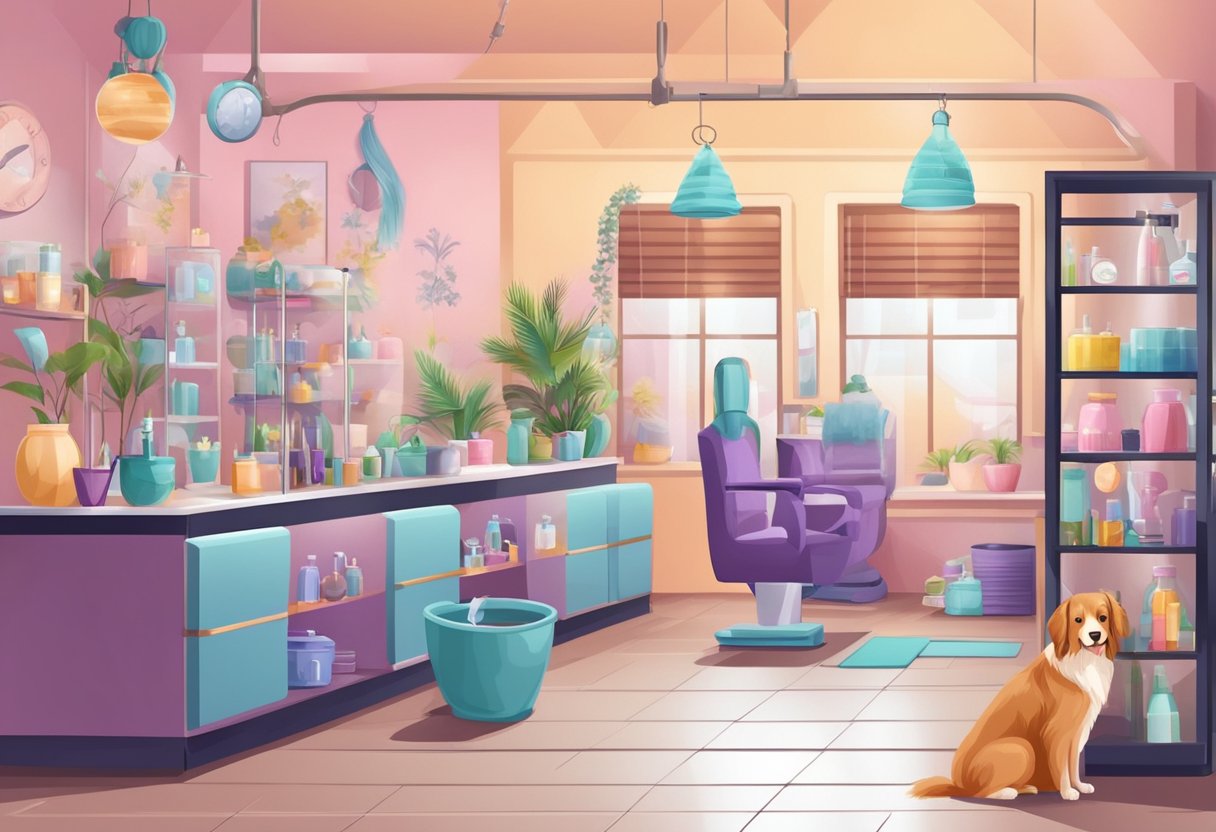 A pet grooming salon with a variety of additional services such as pet massage, personalized nutrition plans, and boutique pet accessories for sale