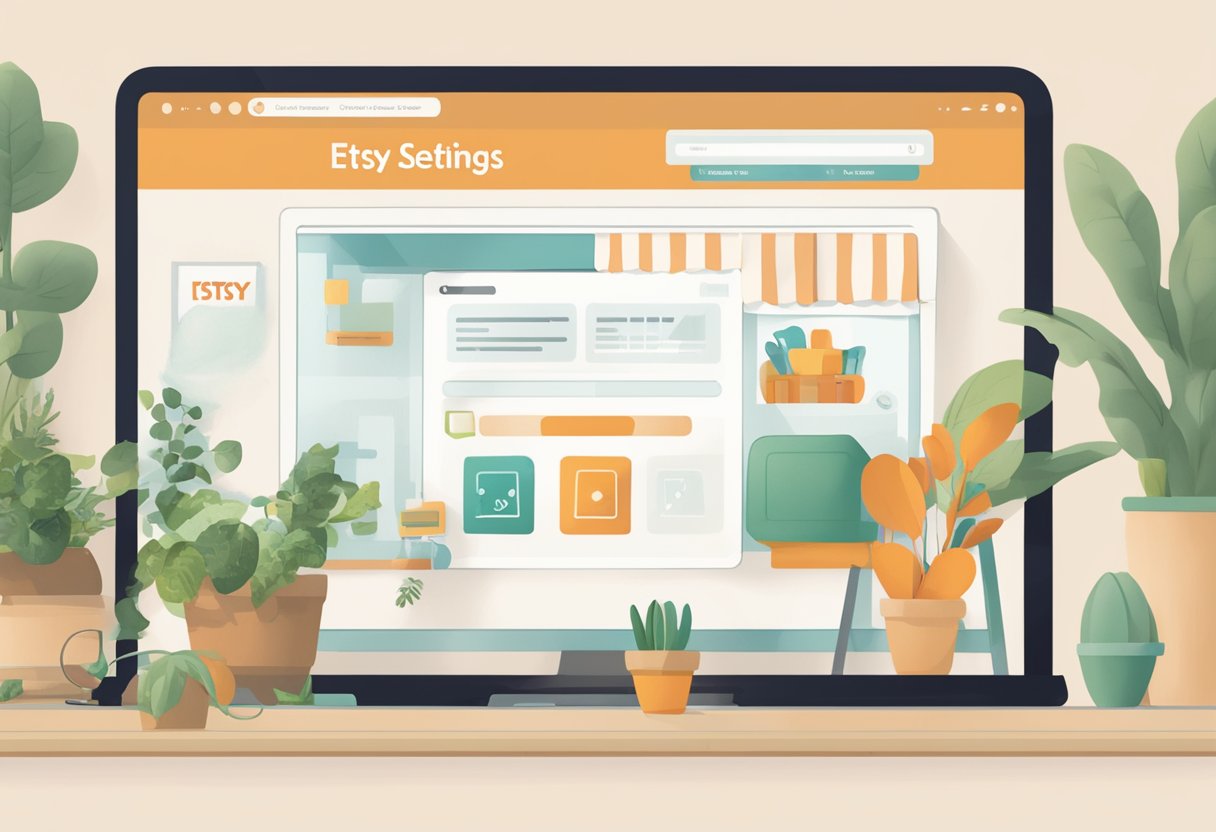 A computer screen showing the Etsy website with the "Account Settings" page open, with the cursor hovering over the "Change Shop Name" button