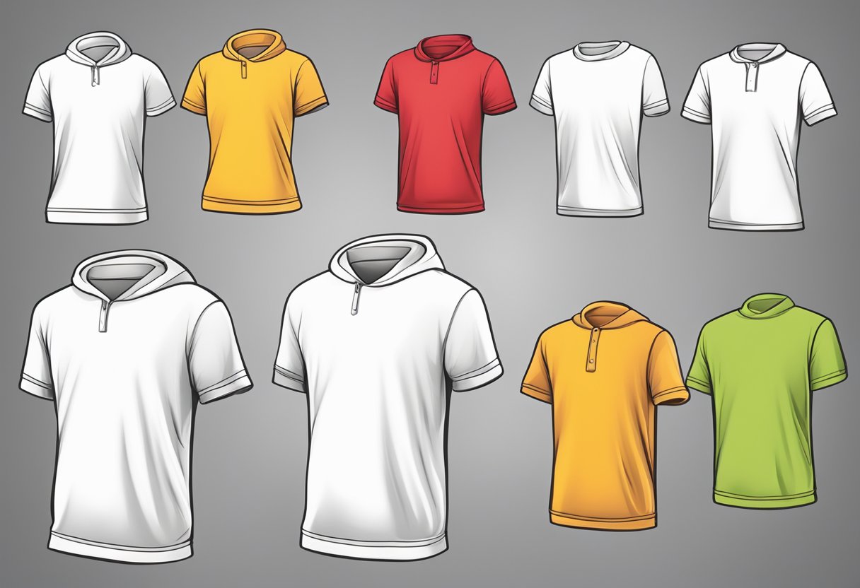 A blank white t-shirt, polo, and hoodie with no logos or designs