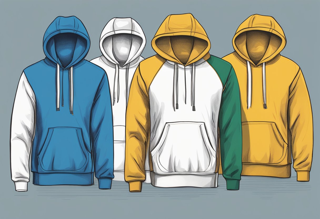 A stack of Gildan hoodies in various sizes, with a measuring tape nearby for reference