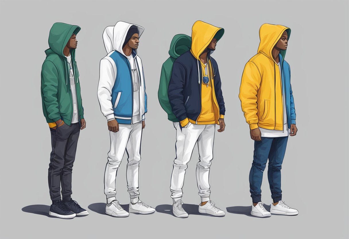 A timeline of clothing from historical to modern, featuring a hoodie and a sweatshirt side by side