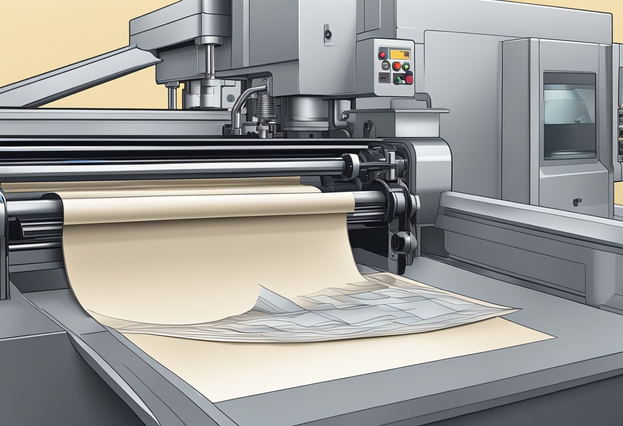 A die-cut machine cutting through paper while a kiss-cut machine gently scores the surface