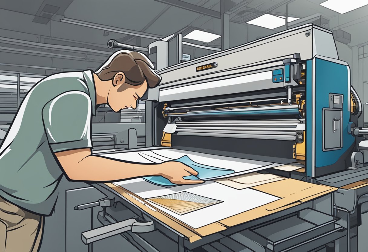 A die-cut machine slicing through thick paper, while a kiss-cut machine carefully scores and cuts a sticker sheet