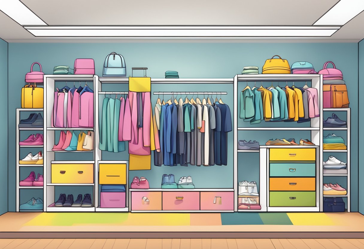 A colorful array of clothing items displayed on a virtual storefront, with a variety of sizes and styles to attract potential customers