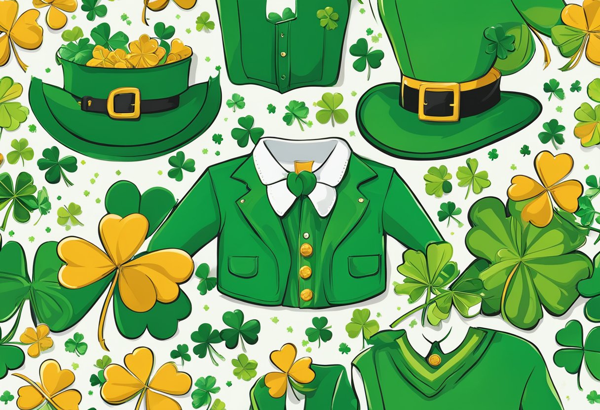 A festive display of St. Patrick's Day shirt designs, featuring vibrant green colors, shamrocks, and playful leprechaun motifs