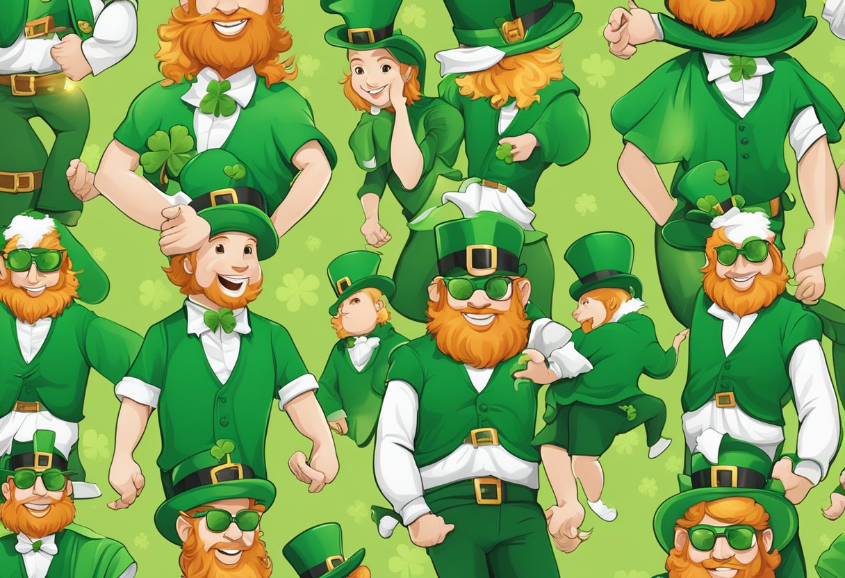 A festive display of St. Patrick's Day shirt designs with clovers and leprechauns