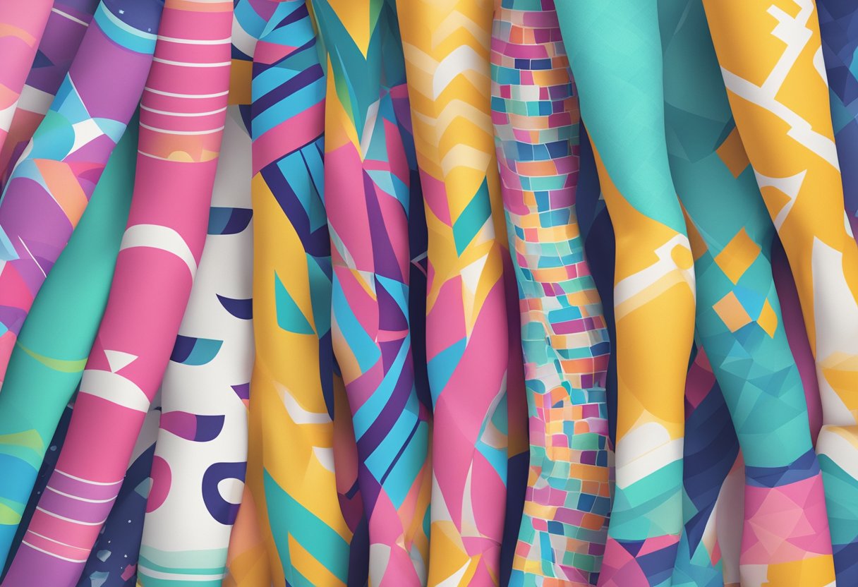 A stack of colorful leggings with a "Frequently Asked Questions" logo on a print-on-demand platform