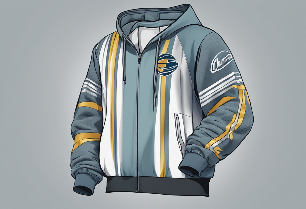 A close-up of a champion hoodie, showcasing the fabric technology and materials used in its construction