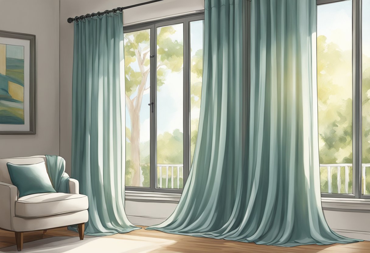 A lightweight, airy fabric drapes over a sunlit window, allowing a gentle breeze to pass through, illustrating the breathability of viscose