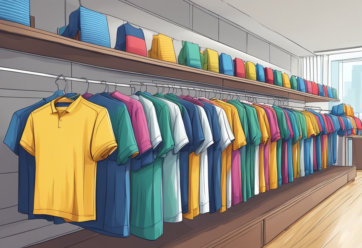 A collection of colorful political shirts arranged on display racks