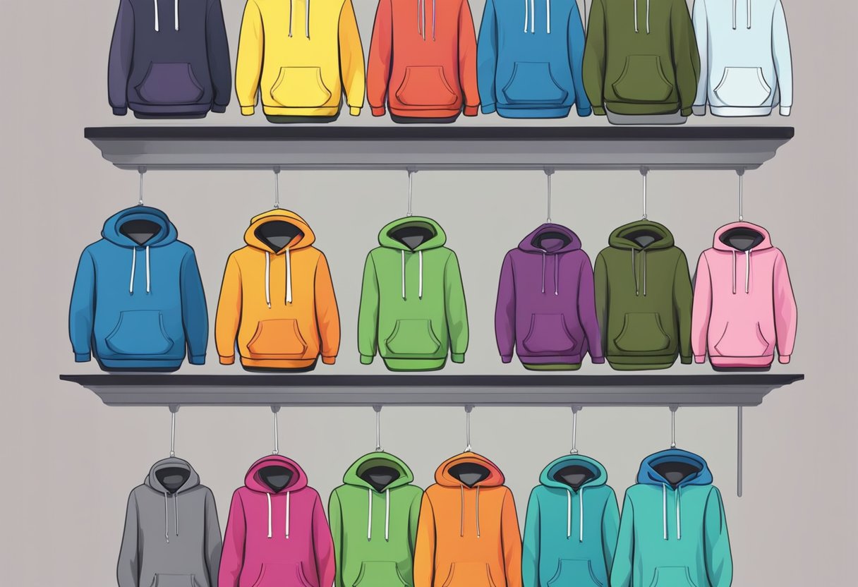 A stack of colorful hoodies, varying in weight, arranged on a scale